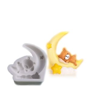 Silicone Cute Teddy Sleeping on Moon with Cloud & Stars Mould