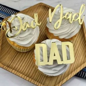 Acrylic Cupcake Charm Set Dad Word Script Font