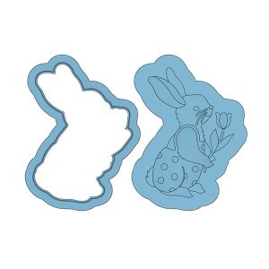 Bunny Holding Flower Deboss Cookie Cutter