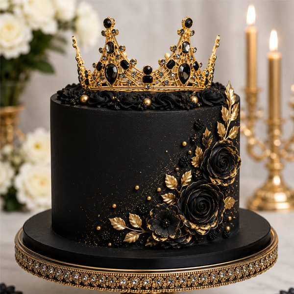 Plastic Black & Gold Cake Tiara/Crown - Image 2