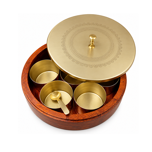 Wood & Brass Spice / Roti Box - Image 2