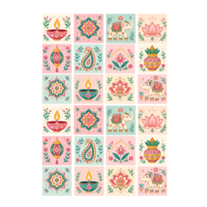 Diwali Mosaic Burfee Diwali Garden Print
